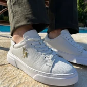 Kalın Ortopedik Tabanlı %100 Deri Sneaker Spor Ayakkabı - Beyaz thumbnail 3