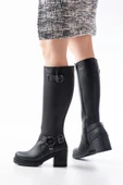 767-3005 Siyah Toka Aksesuarlı Fermuarlı Günlük Kalın Topuklu Kadın Bot thumbnail 3