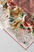 Twill Çiçek Desenli Taba Renkli 90x90 Eşarp (İpek İçermez) Kenar Dikiş Şekli El Dikişli thumbnail 1