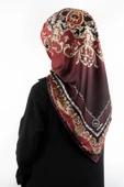 Twill Barok Desenli Bordo Renkli 90x90 Eşarp (İpek İçermez) Dikim Şekli : El Dikişi thumbnail 1