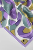 Twill Soyut Geometrik Desenli Lila - Haki Renkli 90x90 Eşarp (İpek İçermez) Dikim Şekli : El Dikişi thumbnail 2