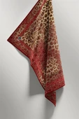 Twill Leopar Desenli Kırmızı Renkli 90x90 Eşarp (İpek İçermez) Kenar Dikiş Şekli El Dikişli thumbnail 4