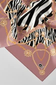 Twill Gold Detaylı Zebra Desenli Gül Kurusu Renkli 90x90 Eşarp (İpek İçermez) Kenar Dikiş Şekli El Dikişli thumbnail 2