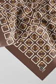 Twill Geometrik Desenli Bakır Renkli 90x90 Eşarp (İpek İçermez) Kenar Dikiş Şekli El Dikişli thumbnail 2