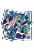 Twill Soyut Geometrik Desenli Saks - Koyu Mint Yeşili Renkli 90x90 Eşarp (İpek İçermez) Dikim Şekli : El Dikişi thumbnail 1