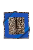 %100 Twill İpek Leopar Desenli Saks Renkli 90x90 Eşarp Dikim Şekli : El Dikişi thumbnail 2