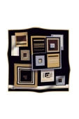 %100 Twill İpek Kare Desenli Siyah - Gold Renkli 90x90 Eşarp Kenar Dikiş Şekli El Dikişli thumbnail 2