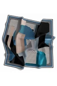 Twill Çizgili Ve Geometrik Desenli  Petrol Mavisi Renkli 90x90 Eşarp (İpek İçermez) Kenar Dikiş Şekli El Dikişli thumbnail 1