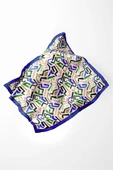 Twill Geometrik Desenli Saks Renkli 90x90 Eşarp (İpek İçermez) Kenar Dikiş Şekli El Dikişli thumbnail 3