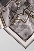 Twill Geometrik Desenli Gri Renkli 90x90 Eşarp (İpek İçermez) Kenar Dikiş Şekli El Dikişli thumbnail 3