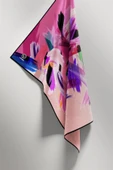 Twill Fırça Desenli Pembe Renkli 90x90 Eşarp (İpek İçermez) Kenar Dikiş Şekli El Dikişli thumbnail 3