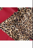%100 Twill İpek Leopar Desenli Kırmızı Renkli 90x90 Eşarp Dikim Şekli : El Dikişi thumbnail 3