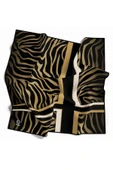 Twill Zebra Desenli Siyah - Gold Renkli 90x90 Eşarp (İpek İçermez) Dikim Şekli : El Dikişi thumbnail 1