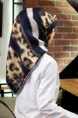 %100 Twill İpek Leopar Desenli Lacivert - Krem Renkli 90x90 Eşarp Dikim Şekli : El Dikişi thumbnail 1
