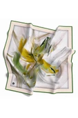 Twill Çiçek Tablo Desenli Zümrüt Yeşili Renkli 90x90 Eşarp (İpek İçermez) Kenar Dikiş Şekli El Dikişli thumbnail 2