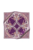 %100 Twill İpek Şal Desenli Mürdüm - Fuşya Renkli 90x90 Eşarp Dikim Şekli : El Dikişi thumbnail 2