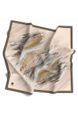 Twill Fırça Darbesi Desenli Bej Renkli 90x90 Eşarp (İpek İçermez) Dikim Şekli : El Dikişi thumbnail 1