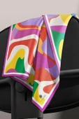 %100 Twill İpek Geometrik Desenli Fuşya Renkli 90x90 Eşarp Dikim Şekli : El Dikişi thumbnail 6