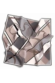Twill Geometrik Desenli Gri - Bej Renkli 90x90 Eşarp (İpek İçermez) Dikim Şekli : El Dikişi thumbnail 2