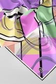 Twill Geometrik Desenli Lila - Limon Sarısı Renkli 90x90 Eşarp (İpek İçermez) Dikim Şekli : El Dikişi thumbnail 2