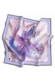 Twill Çiçek Tablo Desenli Lila Renkli 90x90 Eşarp (İpek İçermez) Kenar Dikiş Şekli El Dikişli thumbnail 1