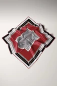 %100 Twill İpek Ekose Desenli Bordo Renkli 90x90 Eşarp Dikim Şekli : El Dikişi thumbnail 5