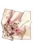 Twill Çiçek Desenli Pudra Renkli 90x90 Eşarp (İpek İçermez) Kenar Dikiş Şekli El Dikişli thumbnail 1