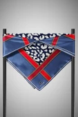 %100 Twill İpek Leopar Desenli İndigo - Kırmızı Renkli 90x90 Eşarp Dikim Şekli : El Dikişi thumbnail 6