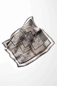 Twill Geometrik Desenli Gri Renkli 90x90 Eşarp (İpek İçermez) Kenar Dikiş Şekli El Dikişli thumbnail 4