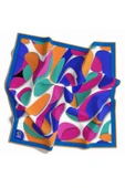 Twill Soyut Geometrik Desenli Saks - Turuncu Renkli 90x90 Eşarp (İpek İçermez) Dikim Şekli : El Dikişi thumbnail 1