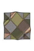 Twil Geometrik Ve Kazayak Desenli Haki Renkli 90x90 Eşarp (İpek İçermez) Dikim Şekli : El Dikişi thumbnail 2