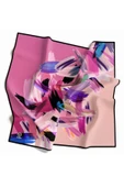 Twill Fırça Desenli Pembe Renkli 90x90 Eşarp (İpek İçermez) Kenar Dikiş Şekli El Dikişli thumbnail 5