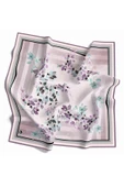 Twill Çiçek Desenli Lila Renkli 90x90 Eşarp (İpek İçermez) Kenar Dikiş Şekli El Dikişli thumbnail 2