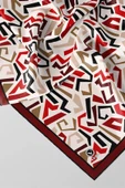 Twill Geometrik Desenli Bordo Renkli 90x90 Eşarp (İpek İçermez) Kenar Dikiş Şekli El Dikişli thumbnail 2