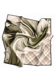 Twill Dalga ve Ekose Desenli Haki Yeşili Renkli 90x90 Eşarp (İpek İçermez)Kenar Dikiş Şekli El Dikişli thumbnail 1