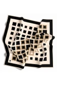 Twill Gold Detaylı Kare Desenli Siyah - Krem Renkli 90x90 Eşarp (İpek İçermez) Kenar Dikiş Şekli El Dikişli thumbnail 2
