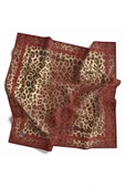 Twill Leopar Desenli Kırmızı Renkli 90x90 Eşarp (İpek İçermez) Kenar Dikiş Şekli El Dikişli thumbnail 1