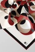 Twill Geometrik Desenli Bordo Renkli 90x90 Eşarp (İpek İçermez) Kenar Dikiş Şekli El Dikişli thumbnail 2