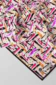 Twill Geometrik Desenli Pembe - Turuncu Renkli 90x90 Eşarp (İpek İçermez) Dikim Şekli : El Dikişi thumbnail 2