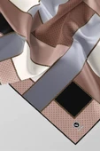 Twill Geometrik Desenli Gri - Bej Renkli 90x90 Eşarp (İpek İçermez) Kenar Dikiş Şekli El Dikişli thumbnail 3