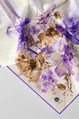 Twill Çiçek Desenli Mor Renkli 90x90 Eşarp (İpek İçermez) Kenar Dikiş Şekli El Dikişli thumbnail 2