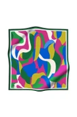 %100 Twill İpek Geometrik Desenli Fuşya - Zümrüt Yeşili Renkli 90x90 Eşarp Dikim Şekli : El Dikişi thumbnail 2