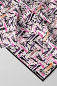 Twill Geometrik Desenli Beyaz - Mor Renkli 90x90 Eşarp (İpek İçermez) Dikim Şekli : El Dikişi thumbnail 2