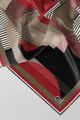 Twill Çizgili Ve Geometrik Desenli Bordo Renkli 90x90 Eşarp (İpek İçermez) Kenar Dikiş Şekli El Dikişli thumbnail 2