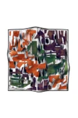 %100 Twill İpek Geometrik Desenli Turuncu - Zümrüt Yeşili Kabuğu Renkli 90x90 Eşarp Dikim Şekli : El Dikişi thumbnail 2