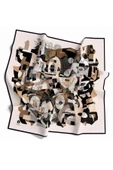 Twill Geometrik Çiçek Desenli Bej - Gri Renkli 90x90 Eşarp (İpek İçermez) Dikim Şekli : El Dikişi thumbnail 2