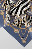 Twill Gold Detaylı Zebra Desenli İndigo Renkli 90x90 Eşarp (İpek İçermez) Kenar Dikiş Şekli El Dikişli thumbnail 2