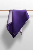 %100 Twill İpek Degrade Desenli Mor Renkli 90x90 Eşarp Dikim Şekli : El Dikişi thumbnail 5