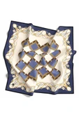 Twill Kemer Ve Zincir Desenli İndigo Renkli 90x90 Eşarp (İpek İçermez) Kenar Dikiş Şekli El Dikişli thumbnail 1