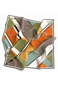 Twill Geometrik Desenli Turuncu - Haki Renkli 90x90 Eşarp (İpek İçermez) Dikim Şekli : El Dikişi thumbnail 1